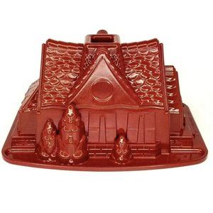 Nordic Ware Holiday Red Cast Aluminum Gingerbread House Bundt Cake Pan